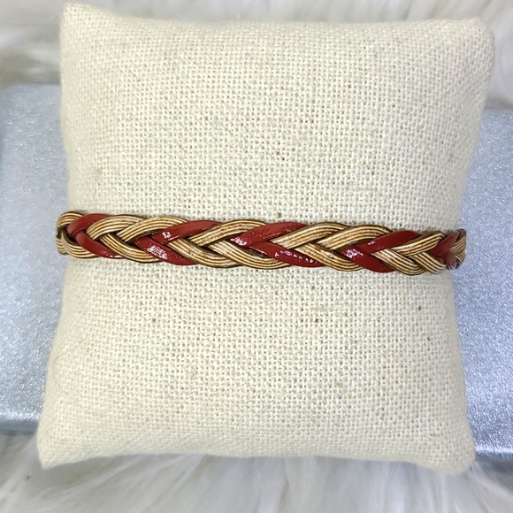 unbranded Jewelry - Bracelet Leather Braided 7" Rust Red Tan Unisex Casual Everyday Basic EUC Spring
